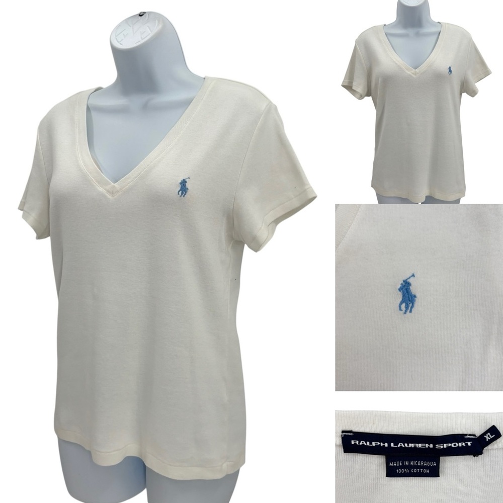 Ralph Lauren Sport White Cotton Jersey V-Neck T-Shirt Sz.XL - Picture 7 of 7